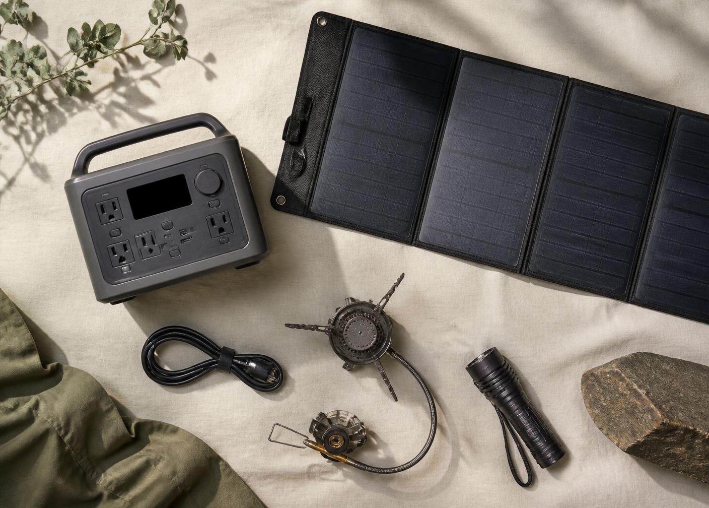 Touring equipment arranged on a table